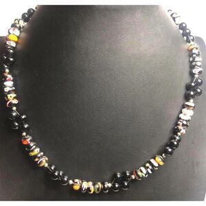 1597 Stunning Black art glass Sterling silver 925 toggle  Necklace 18" long